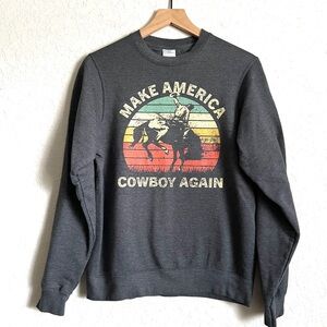 Make America Cowboy Again Graphic Crewneck Sweatshirt Gray Port & Company S